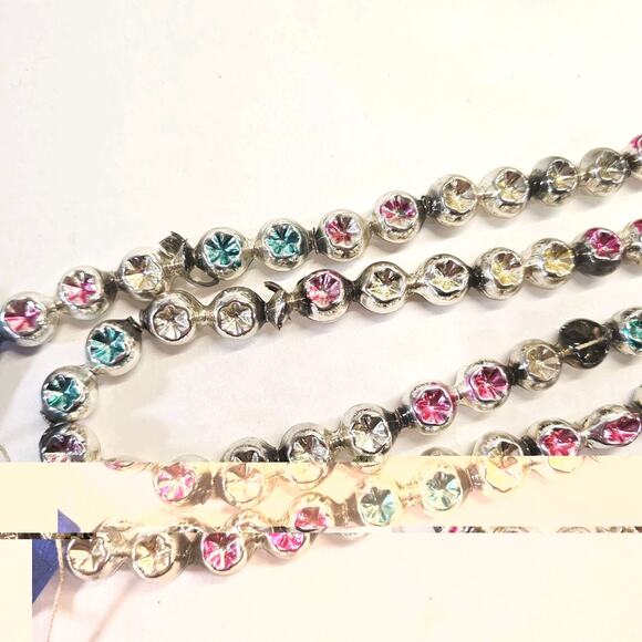 Vintage Silver Pink Green Double Bead & Double Indent Mercury Glass Garland 96" - Picture 5 of 11